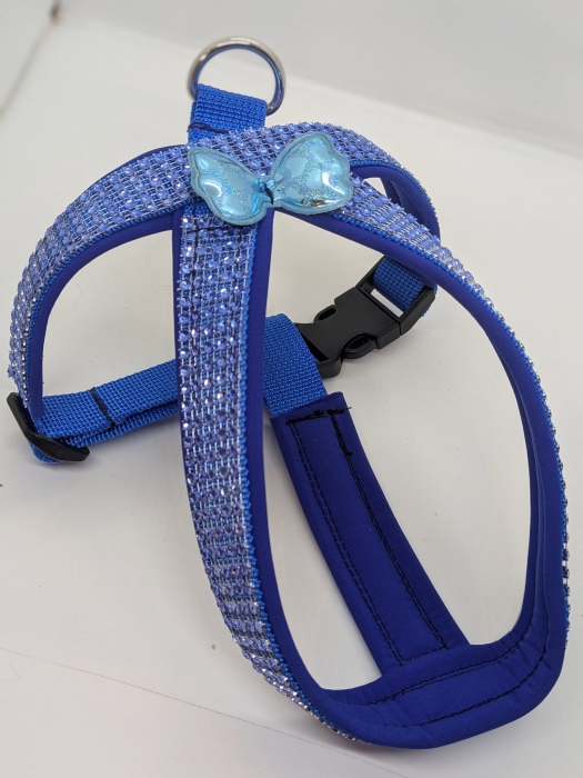Maßgeschneidertes Hundeführgeschirr mit Steg in Strassoptik Royal Blau