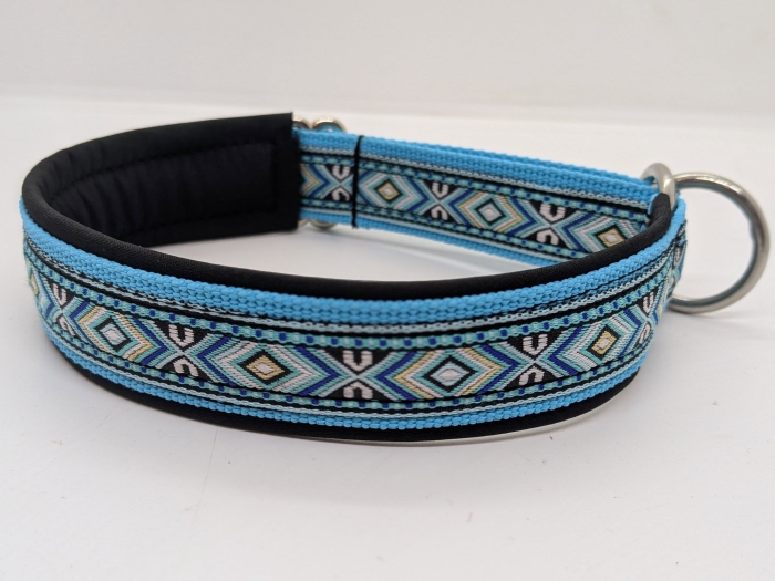 Boho-Halsband "Ethno Dream" - Türkis mit Softshellpolsterung, 3,5 cm breit, nach Maß gefertigt