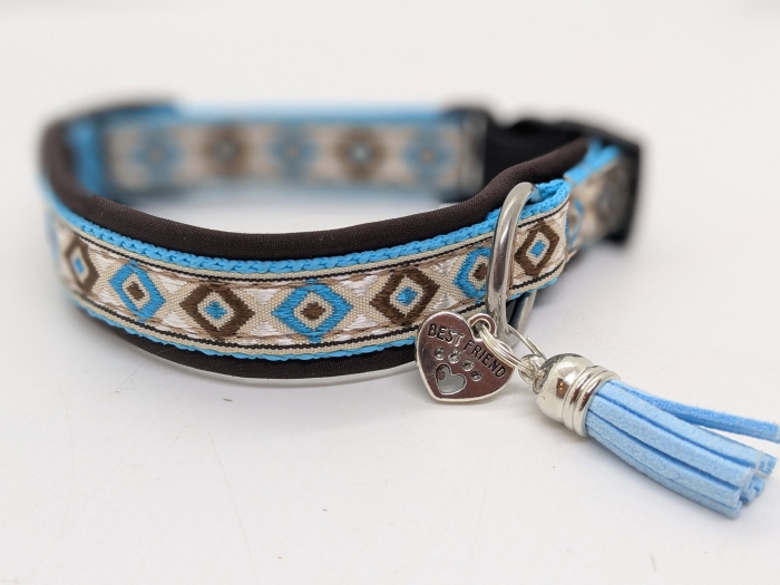 Hundehalsband "Azul Amigo" - Boho-Stil für kleine Hunde ( handgemacht & nach Maß)