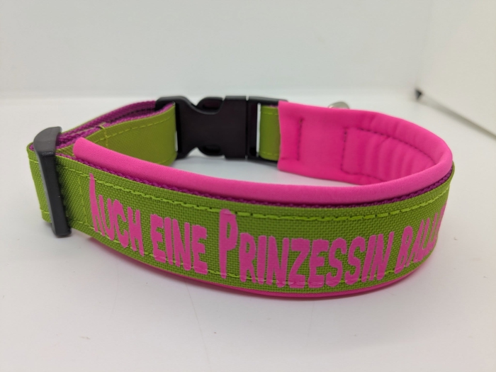Individuelles Hundehalsband - Apfelgrün & Neon-Pink - Wunschtext & Softshell-Polsterung