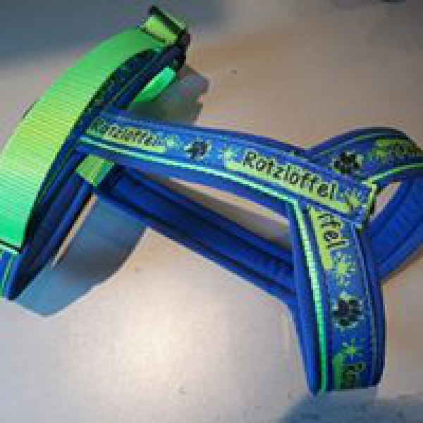 Y-Geschirr Rotzlöffel blau grün Hundegeschirr mit Polsterung und Haltegriff Sportgeschirr