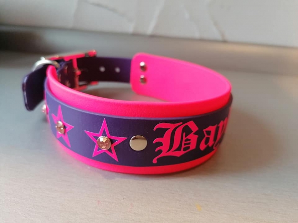 Biothane Namenshalsband  Hundehalsband mit Wunschtext pink/lila mit Wunschtext