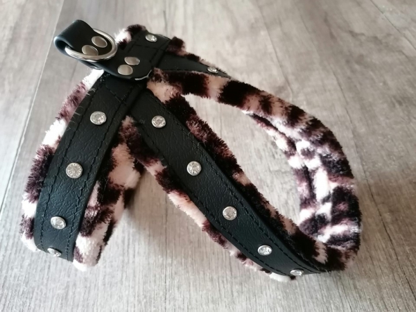 Führgeschirr aus Biothane mit Wellnessfleece Polsterung Leopard