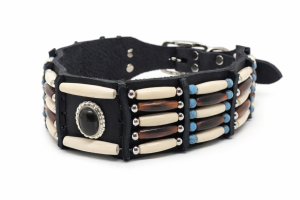 Indianer-Hundehalsband „Spirit Stone“ – 5 cm breites Leder-Statement mit Bernstein & Türkis