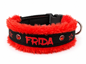 Personalisiertes Hundehalsband Schwarz-Rot mit Wellnessfleece | Namenshalsband für kleine Hunde | Maßgefertigt