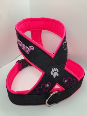 X-Geschirr für Hunde aller Rassen mit Polsterung pink / schwarz personalisiert