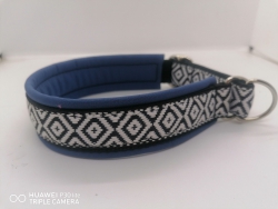 Boho Hundehalsband Schwarz-Weiß- 3,5 cm Breite maßgefertigt mit Softshell-Polsterung