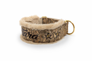 Flauschiges Kork-Hunderhalsband „Nature Gold“ – personalisierbar | 5 cm breit | beige/braun
